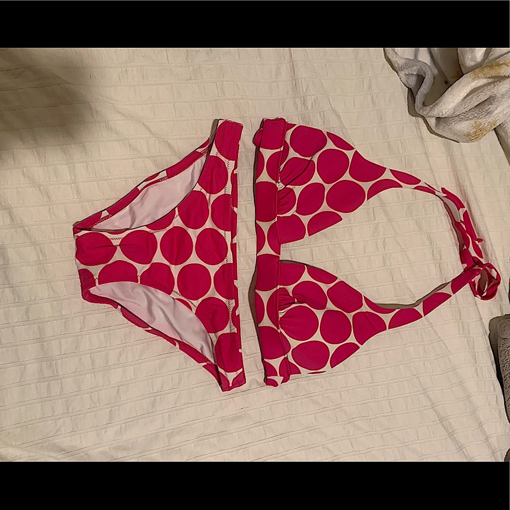 pink polka dog bikini set
